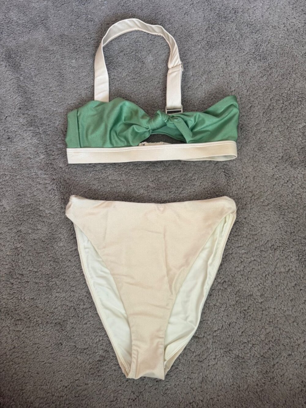 WET Bikini Sz XS Cream Green Colorblock Adjustable